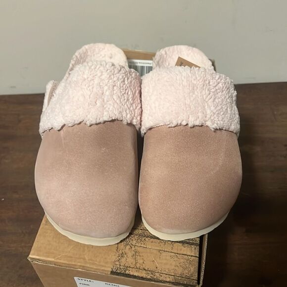 GENUINS Clog Pink Suede Faux Sherpa Cozy Slip On Slipper Slide Shoes - Picture 3 of 6